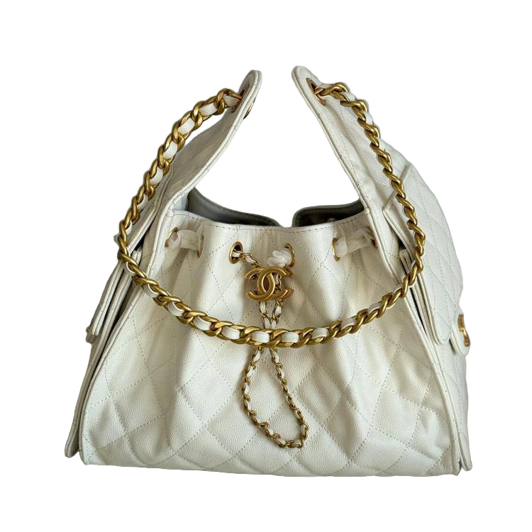 Chanel Quilted Leather Drawstring Shoulder Bag 🤍👜✨