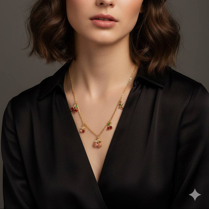 Dainty Gold Chain Cherry Charm Necklace 🍒✨💖
