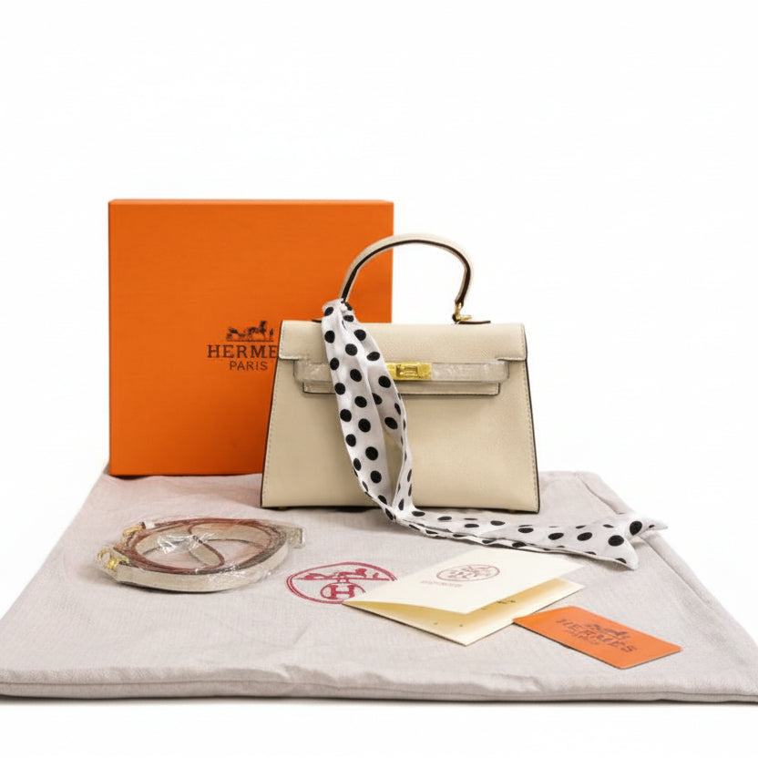 Hermes Kelly Style Mini Handbag in Cream 👜✨🥐
