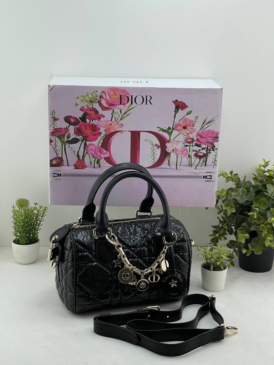 Dior Cannage Quilted Charms Bowling Bag 👜✨🖤