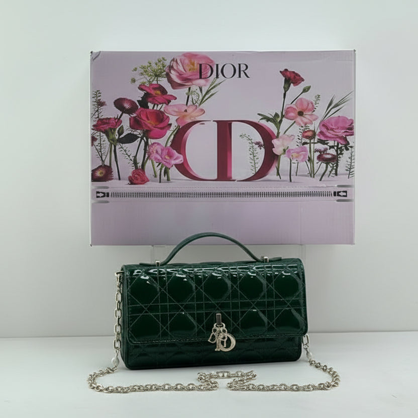 Dior Cannage Quilted Patent Leather Bag in Emerald Green 👜✨🌿