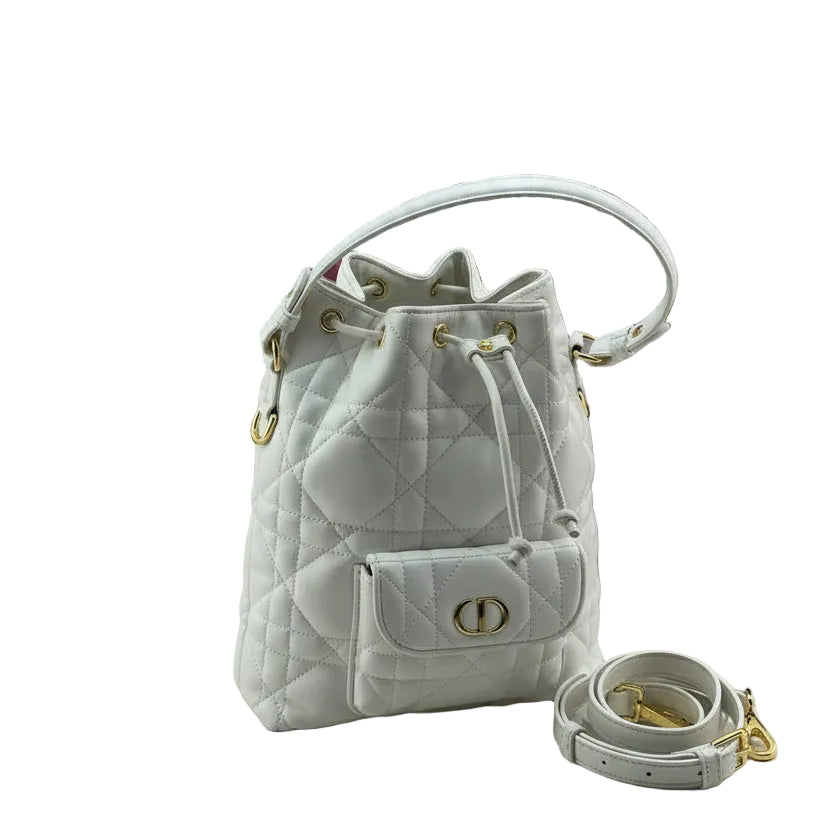 Dior White Cannage Quilted Bucket Bag 👜✨🤍