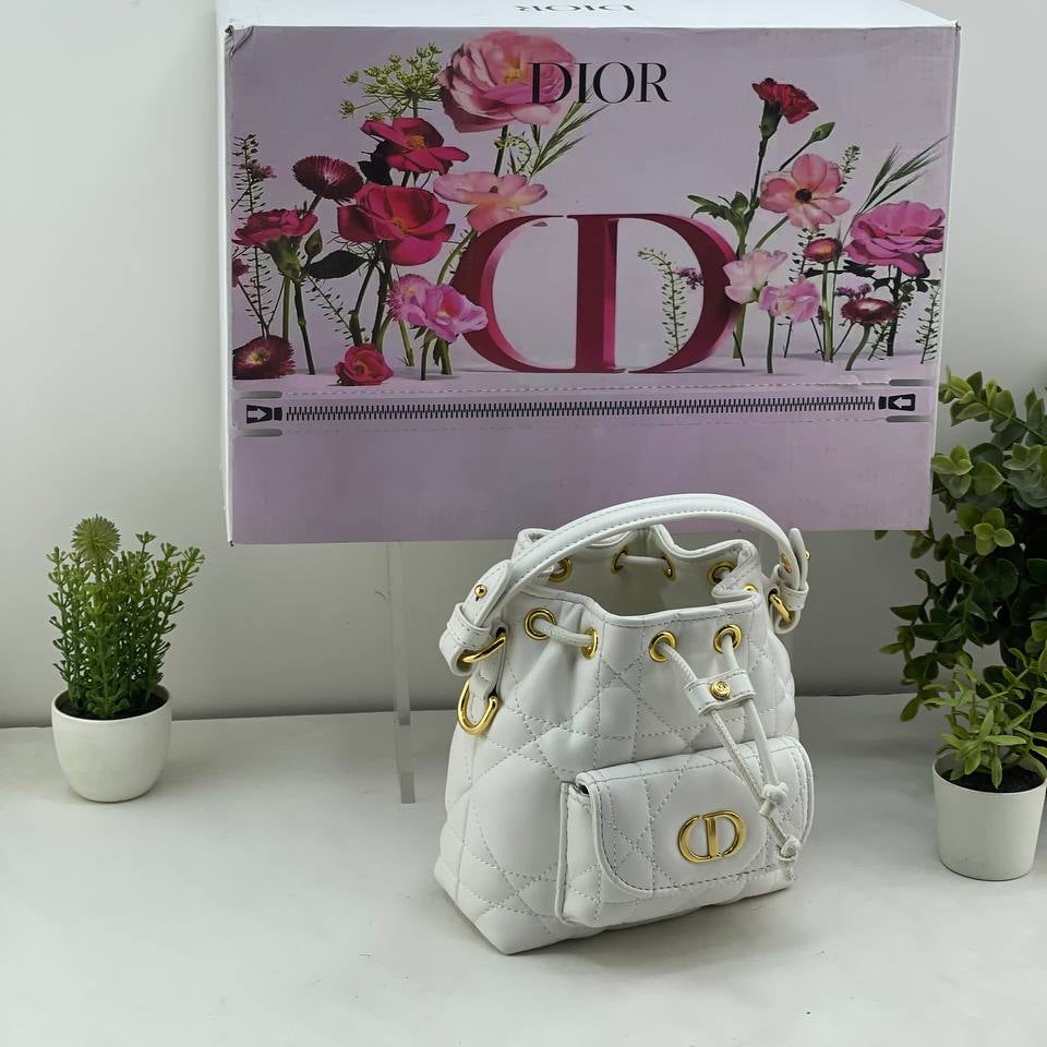 Dior White Cannage Quilted Bucket Bag 👜✨🤍