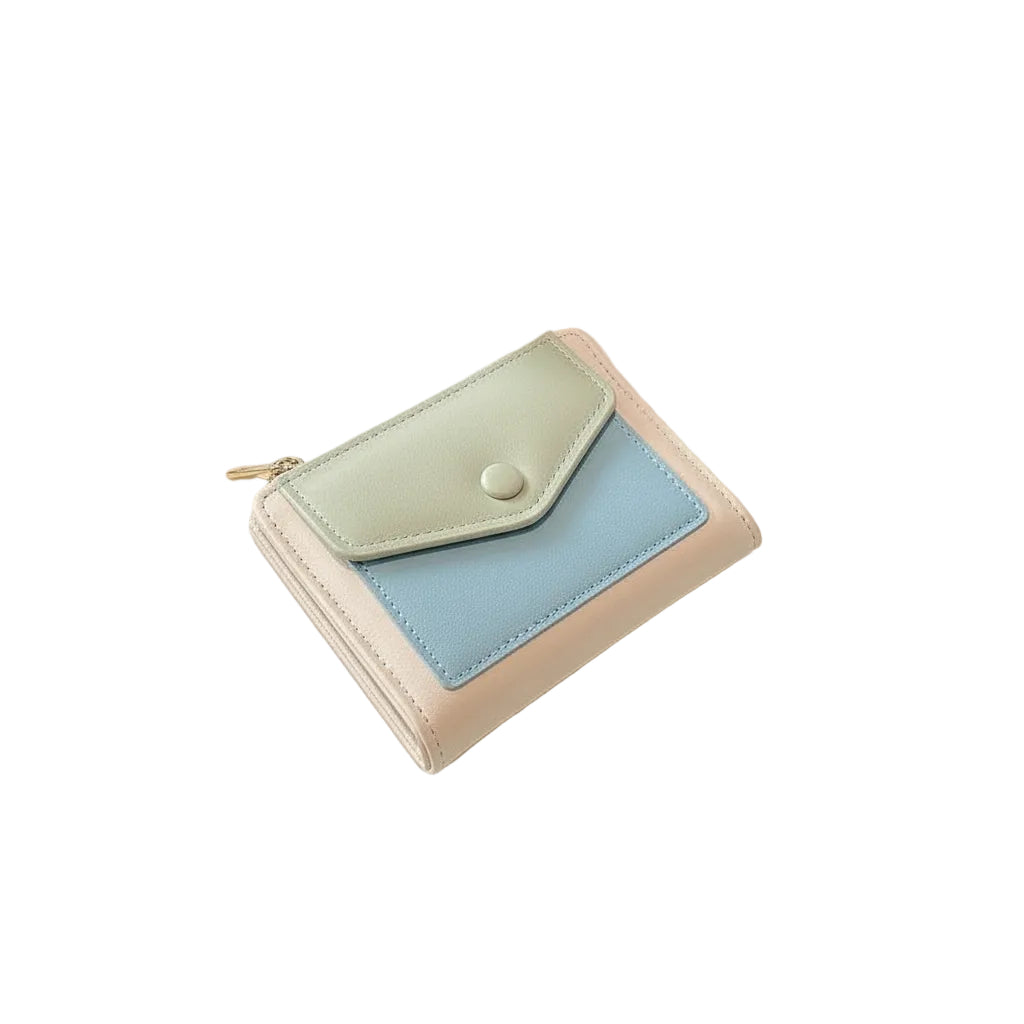 👛 Color-Block Compact Bifold Wallet | Pastel Mint & Blue
