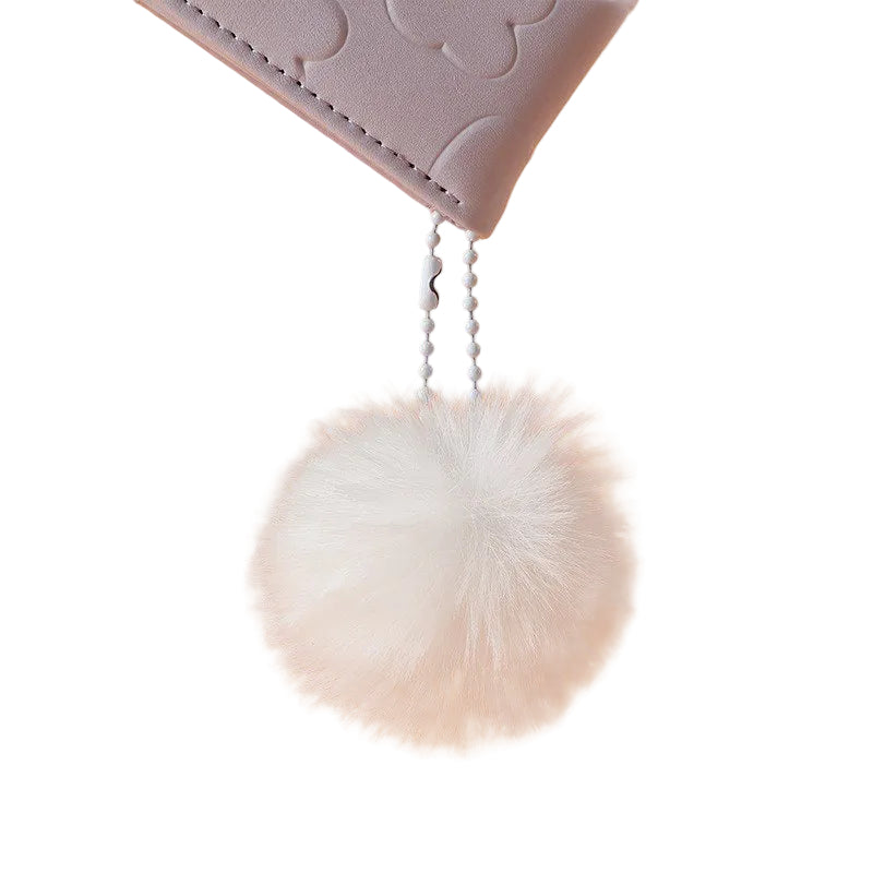 Kawaii Cloud Embossed Trifold Wallet with Fluffy Pom Charm  💜🐰