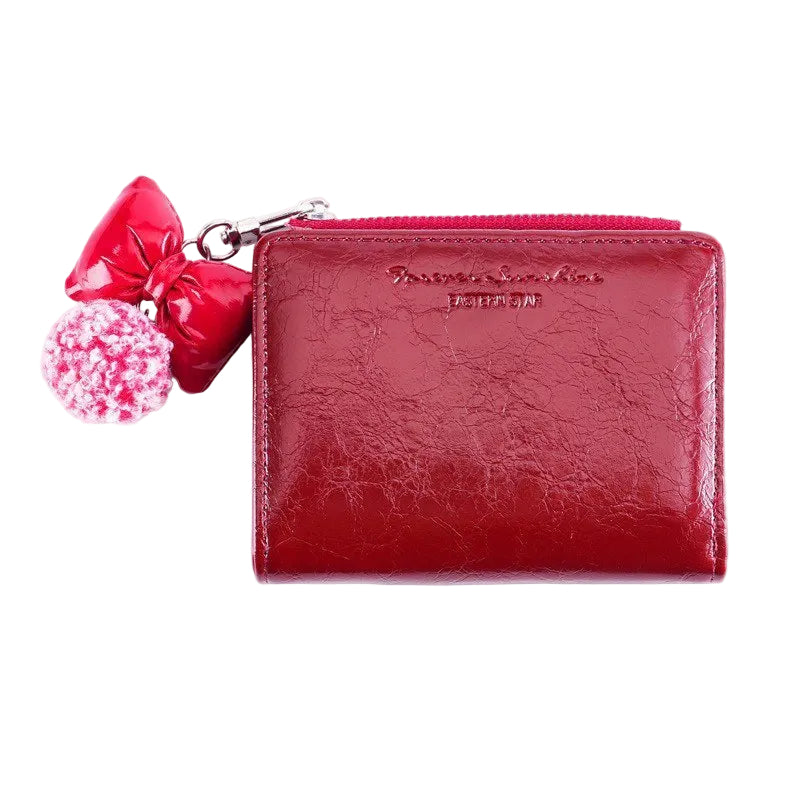 Forever Sunshine Compact Red Bifold Wallet with Pompom Charm 🎁