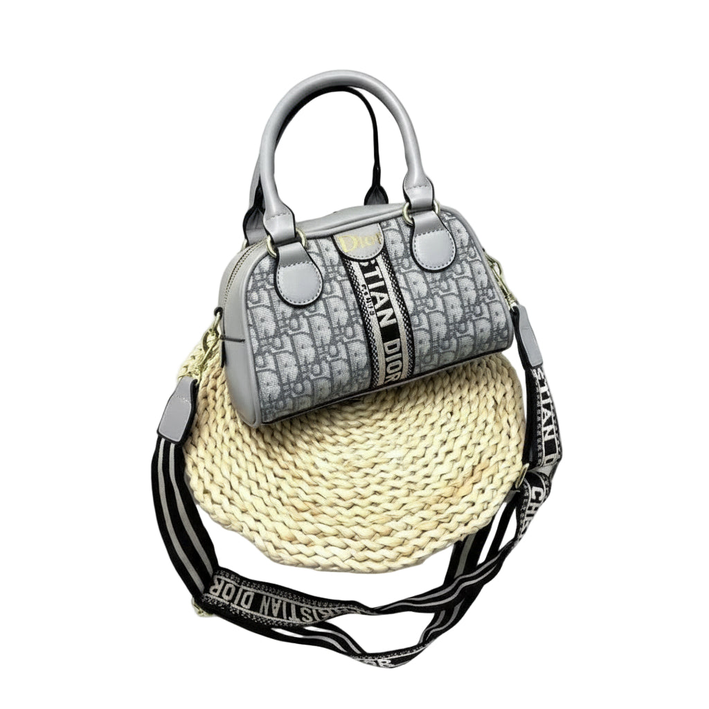 Dior Style Gray Monogram Boston Bag with Logo Strap 🤍👜✨