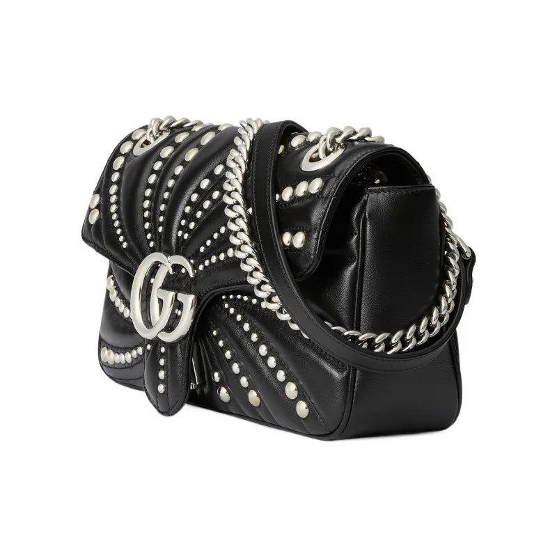 Gucci Black Matelassé Shoulder Bag with Stud Embellishments 🖤✨⛓️