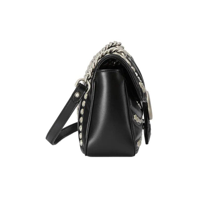 Gucci Black Matelassé Shoulder Bag with Stud Embellishments 🖤✨⛓️