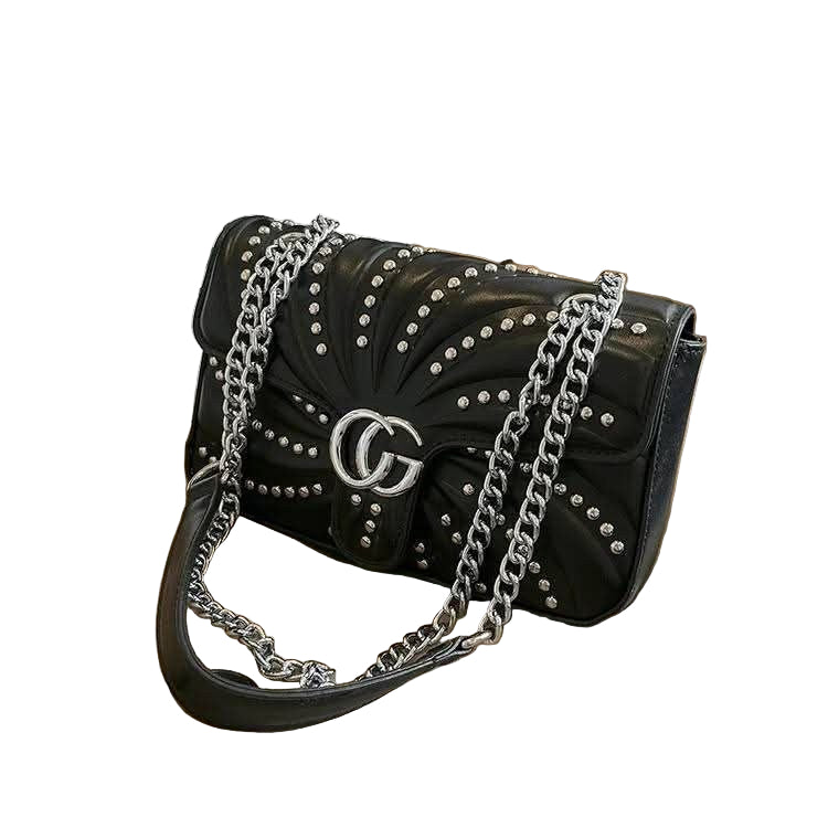 Gucci Black Matelassé Shoulder Bag with Stud Embellishments 🖤✨⛓️