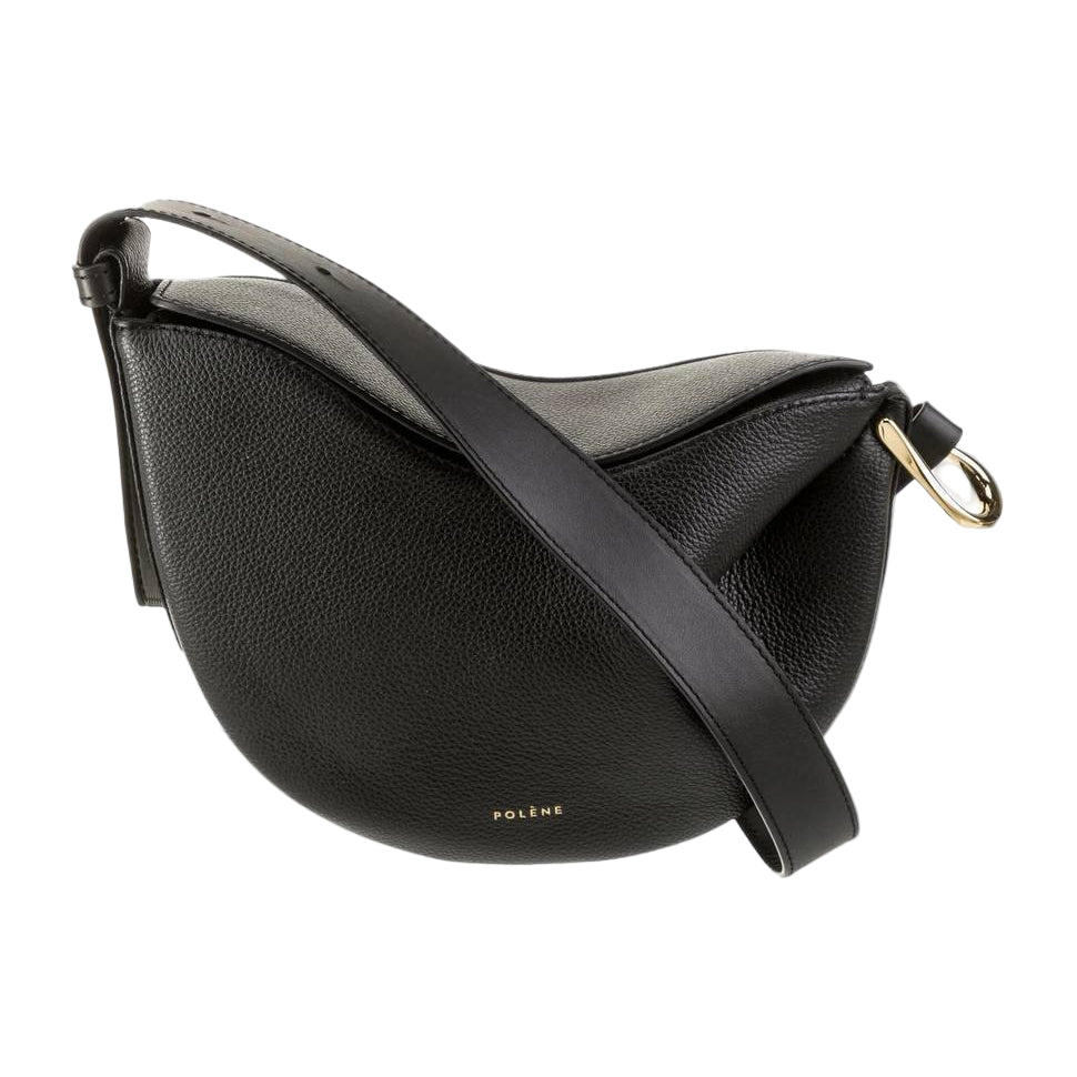 Polène Half-Moon Number Nine Bag in Black Pebbled Leather 🖤🌙✨