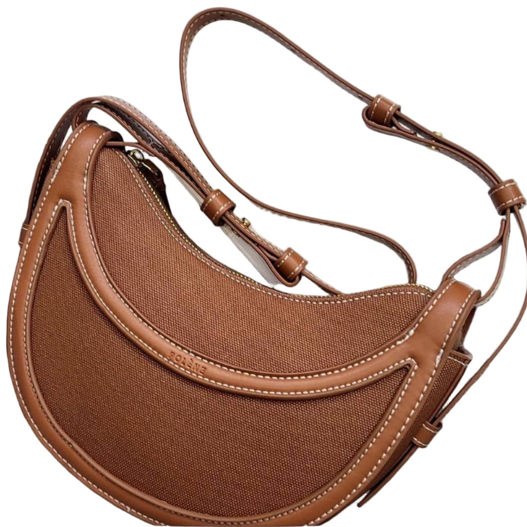 Poléné Half-Moon Saddle Bag in Brown Canvas and Leather 🌙🤎🧵