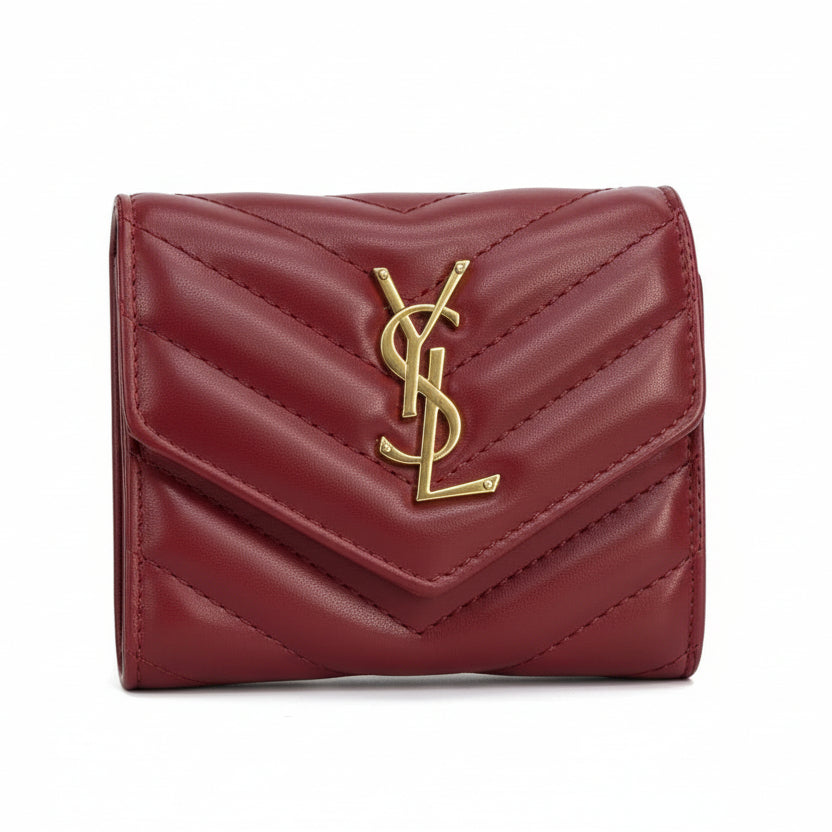 Saint Laurent Monogram Compact Quilted Wallet in Burgundy 🍷✨💼