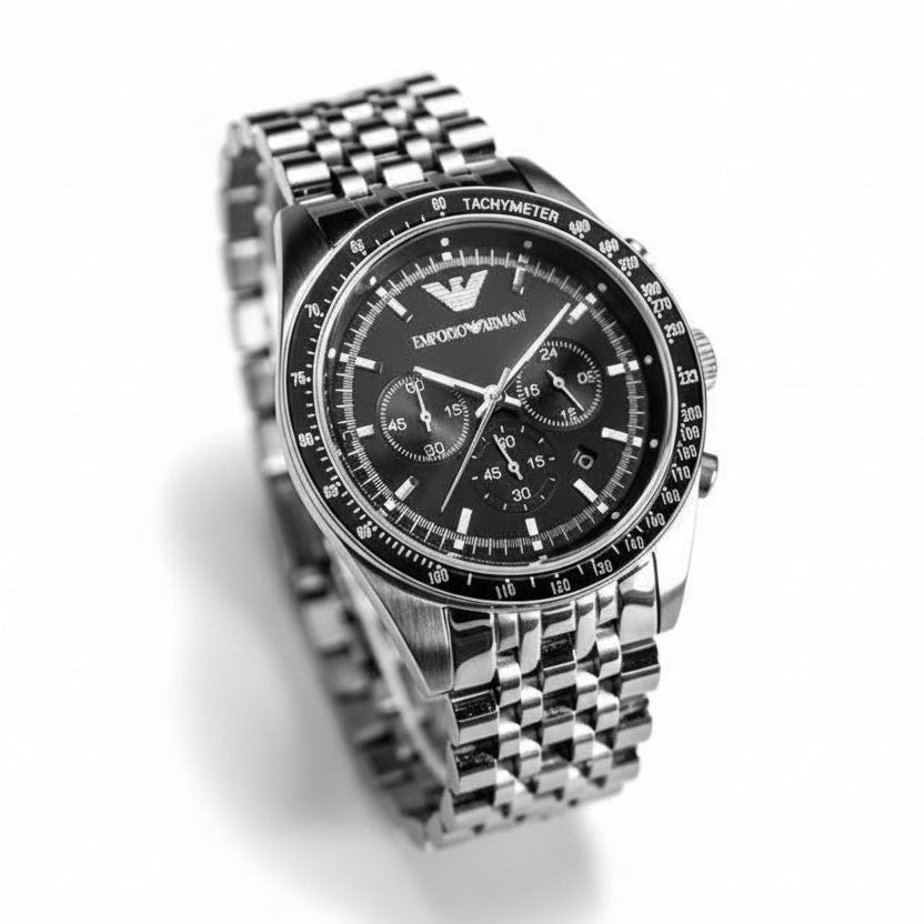 Emporio Armani Men's Chronograph Watch Stainless Steel Bracelet 🖤⌚✨