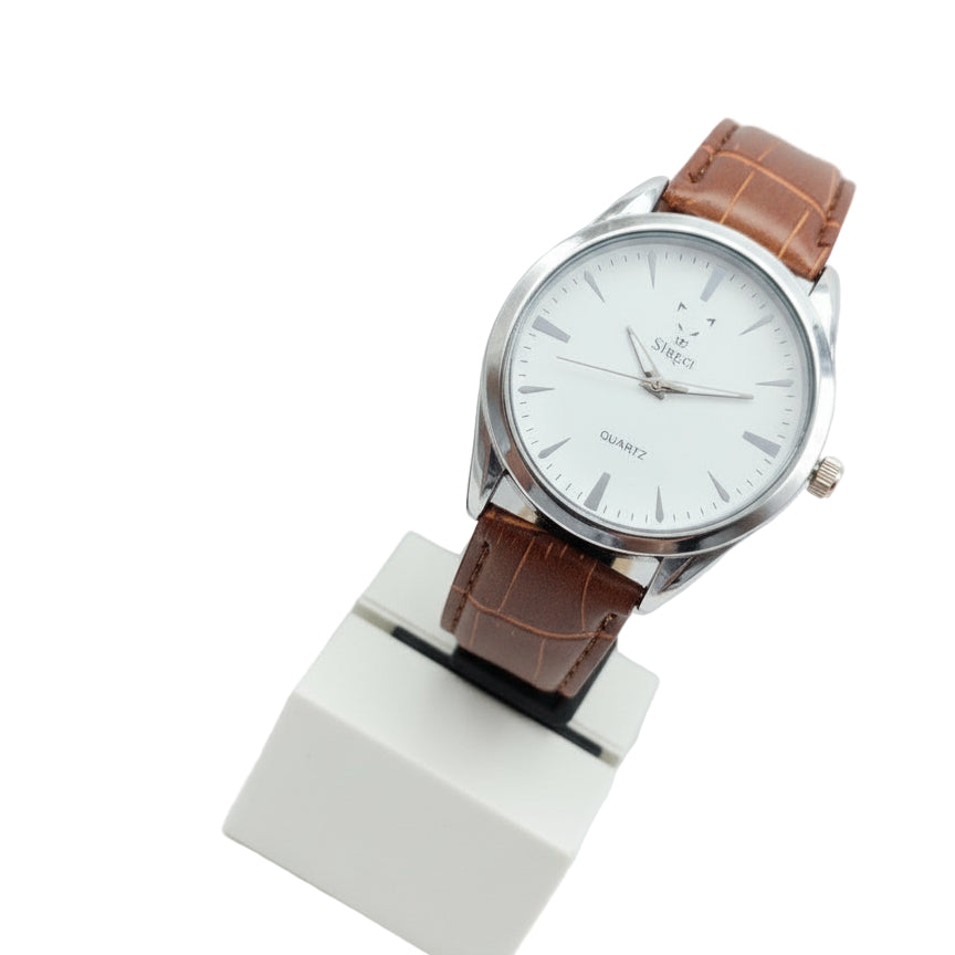 ⌚✨ S'Stegi Men's Classic Quartz Watch with Brown Croco-Embossed Leather Strap