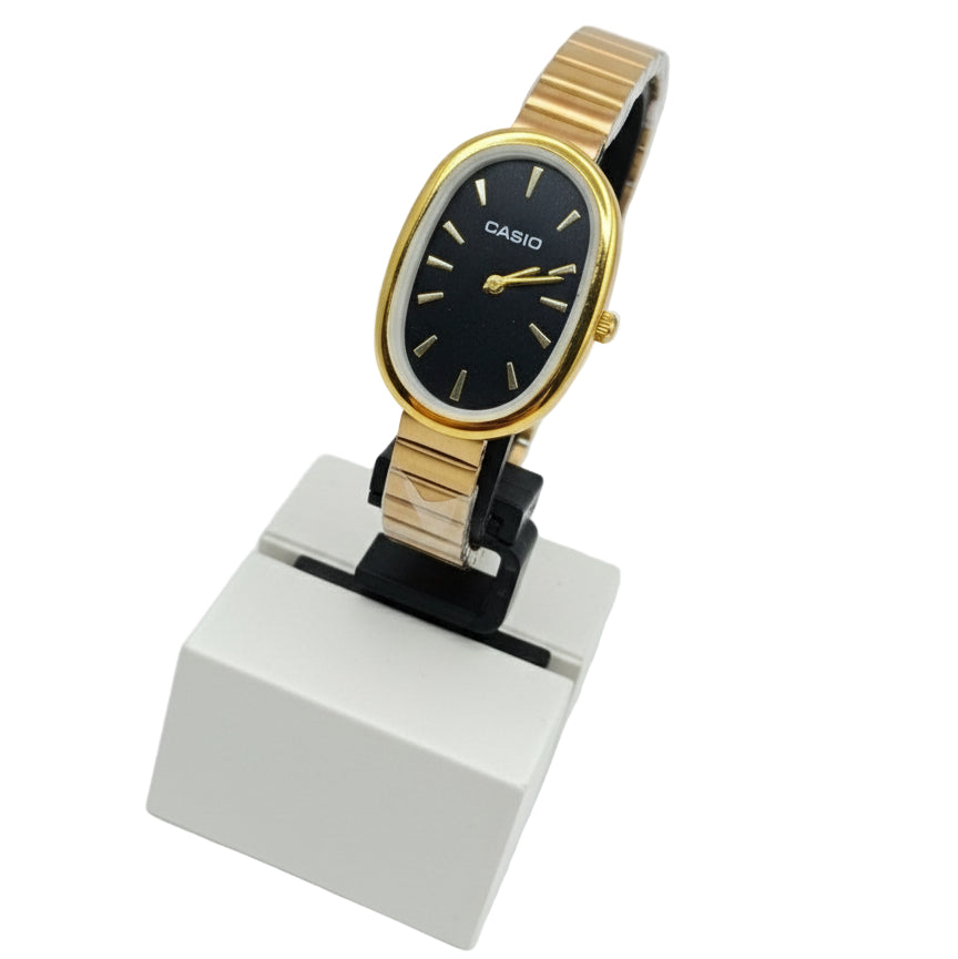 Casio Gold Tone Oval Ladies Watch with Black Dial ⌚✨🖤