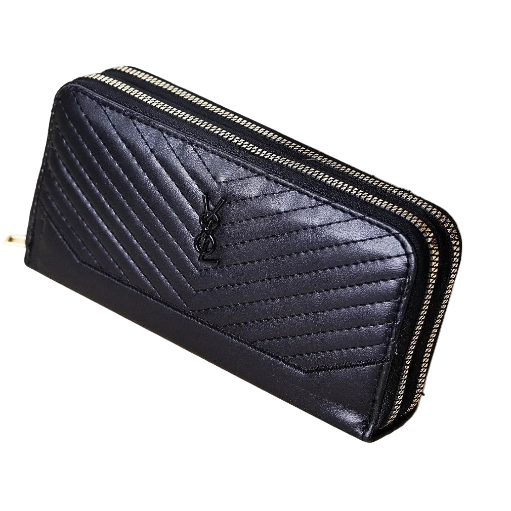🖤 YSL Quilted Leather Zip-Around Clutch Wallet ✨