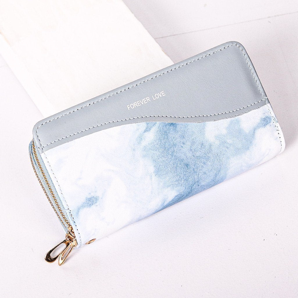 🛍️ Product Title Forever Love Marble-Print Zip-Around Wallet ☁️💙🔒