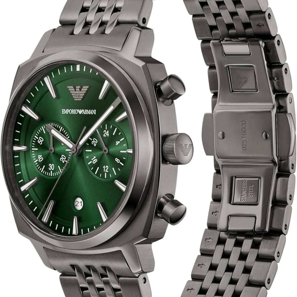 ⌚ Emporio Armani Green Dial Chronograph Watch 🌿✨
