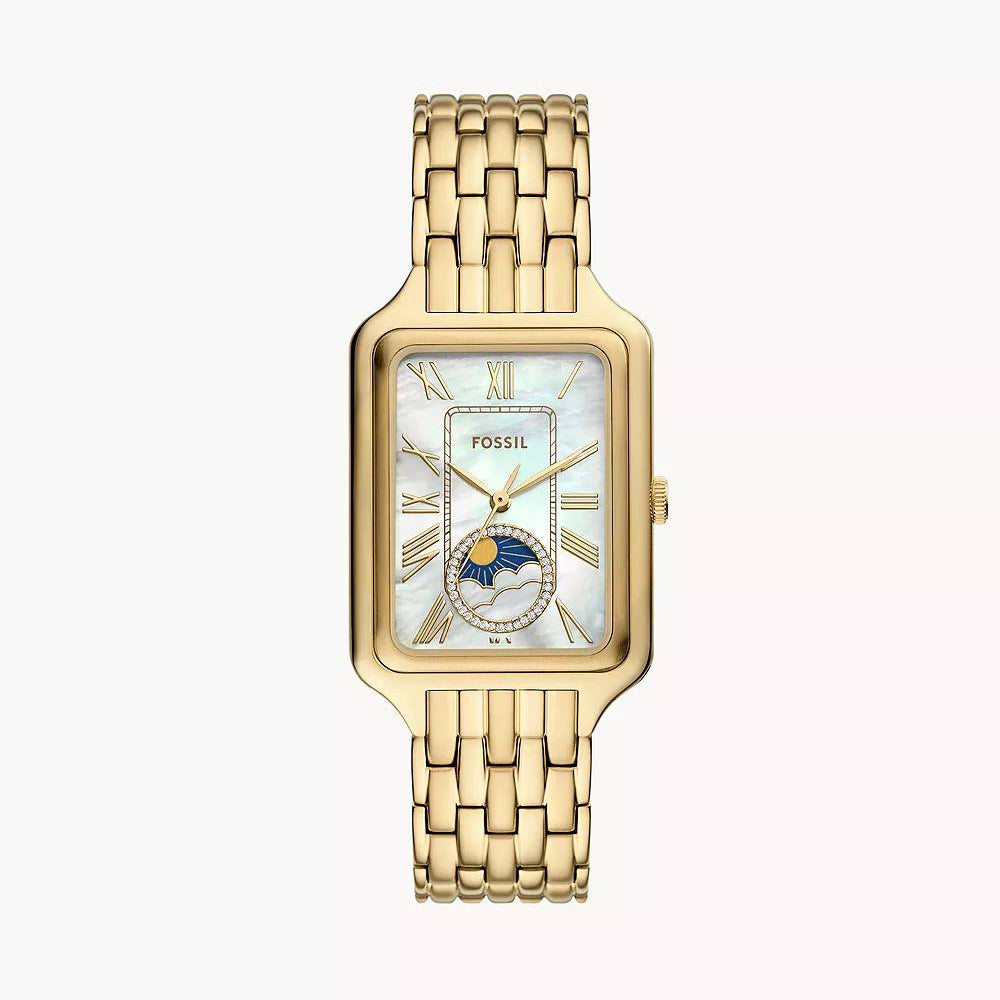 Fossil Gold-Tone Rectangular Women's Watch with Mother-of-Pearl Sun & Moon Dial 👑🕰️✨
