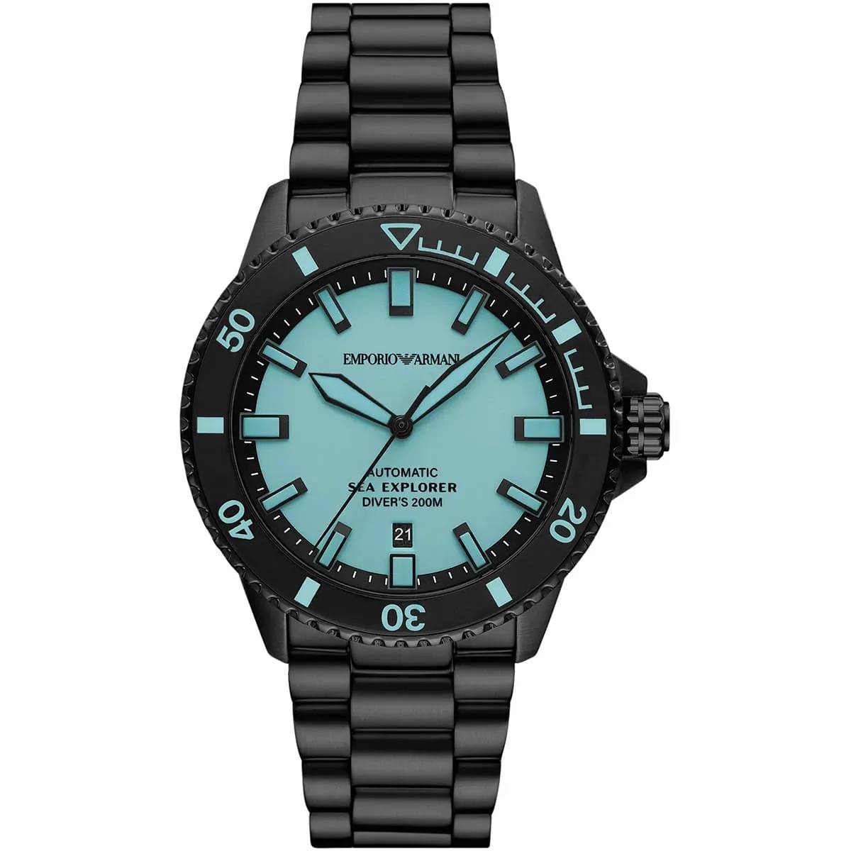 Emporio Armani Automatic Sea Explorer Diver Watch 200M Black & Teal ⌚️⚫️🌊