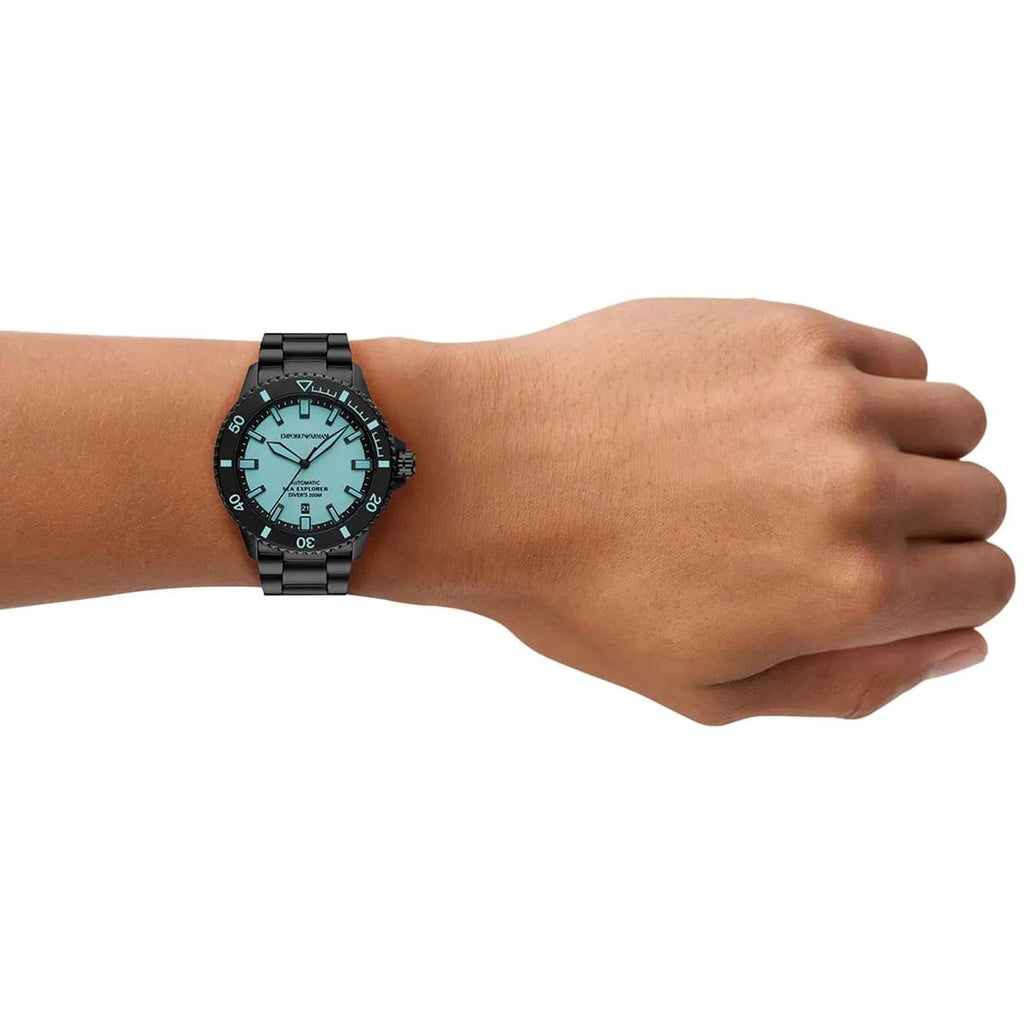 Emporio Armani Automatic Sea Explorer Diver Watch 200M Black & Teal ⌚️⚫️🌊