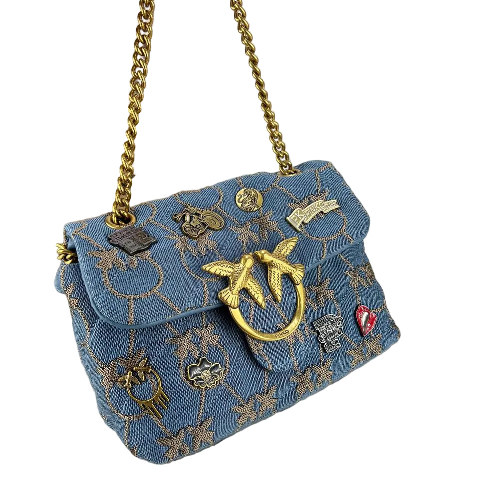 Pinko Love Bag Puff Denim with Pins 👜✨🐦