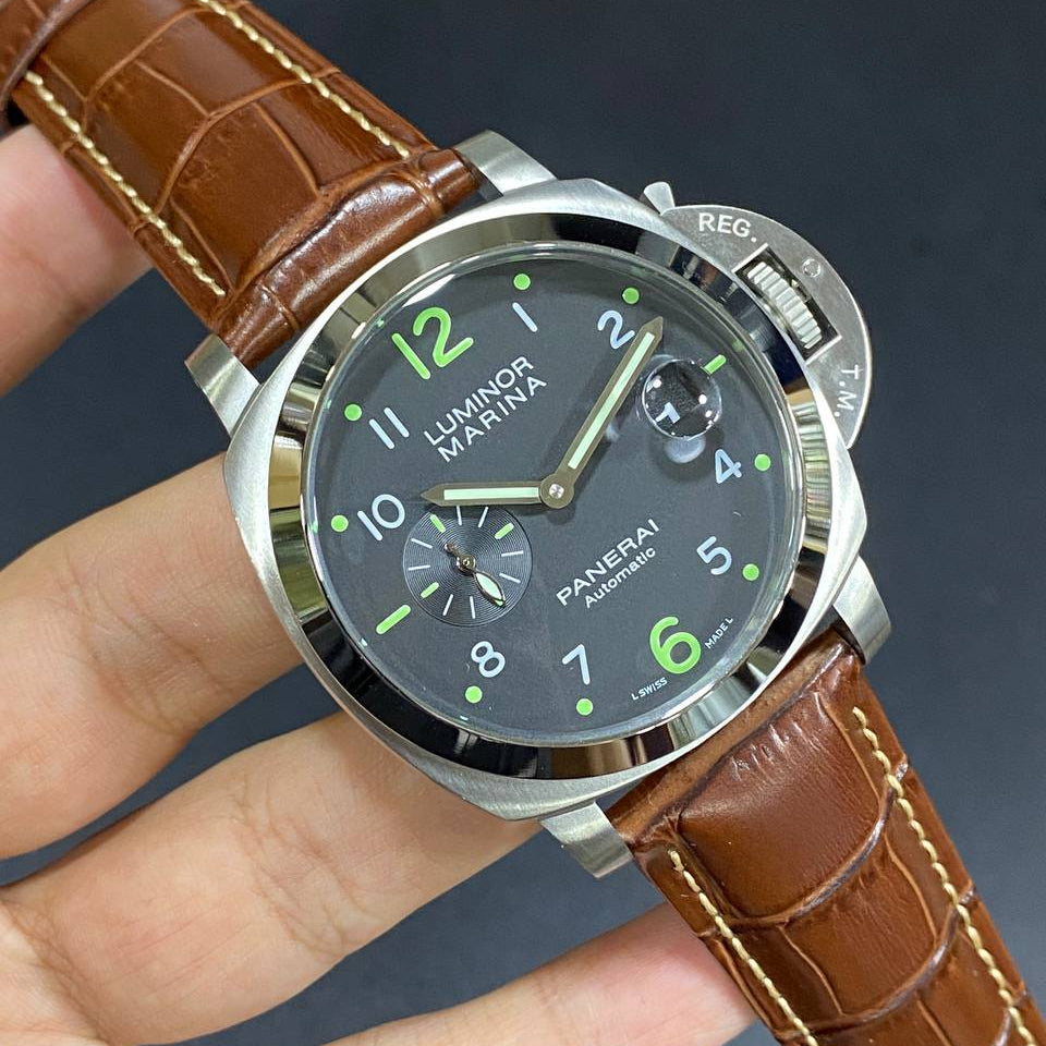 Luminor Panerai Automatic Gold-Tone Watch with Black Leather Strap