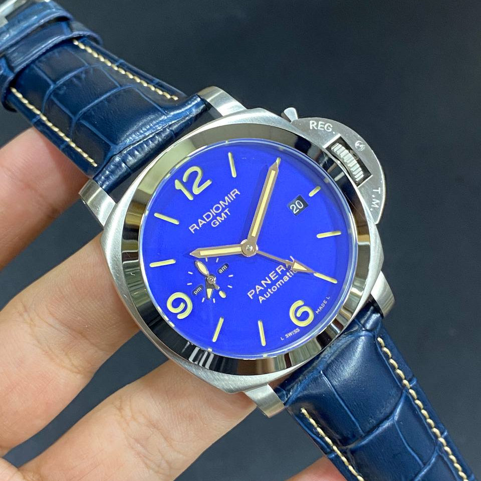 Luminor Panerai Automatic Gold-Tone Watch with Black Leather Strap