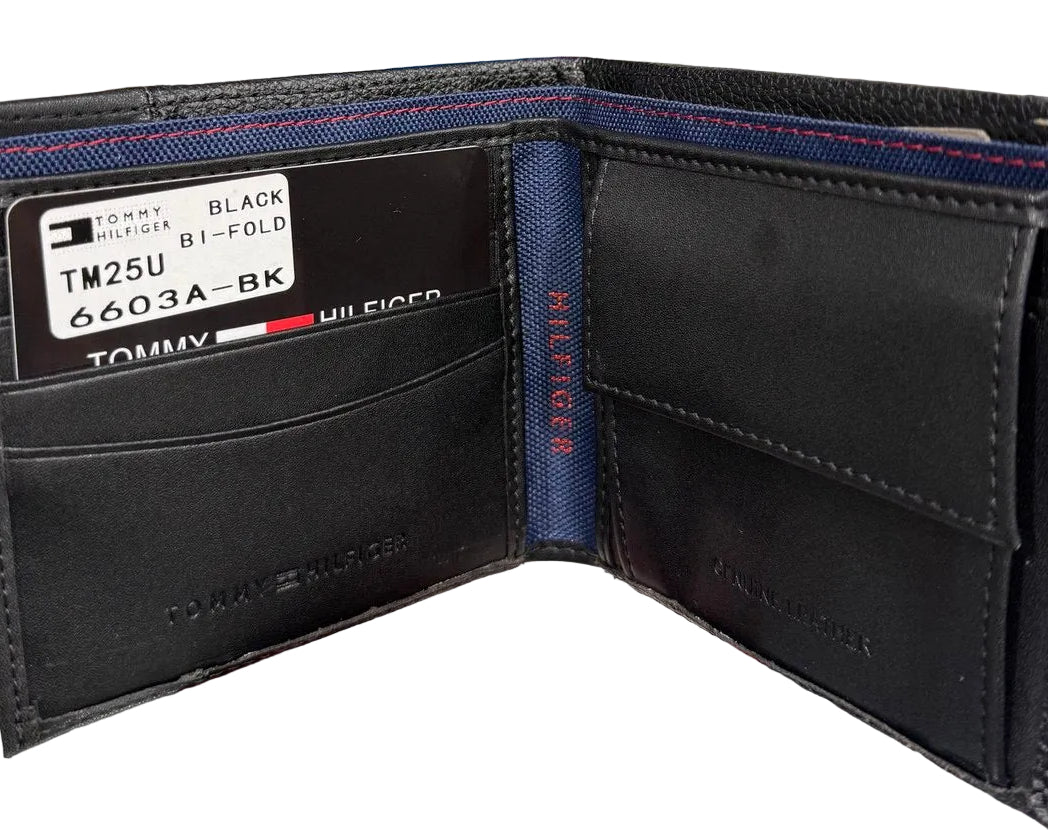 Tommy Hilfiger Leather Passcase Wallet with Red Stitch Detail 💼 🏷️ ✨