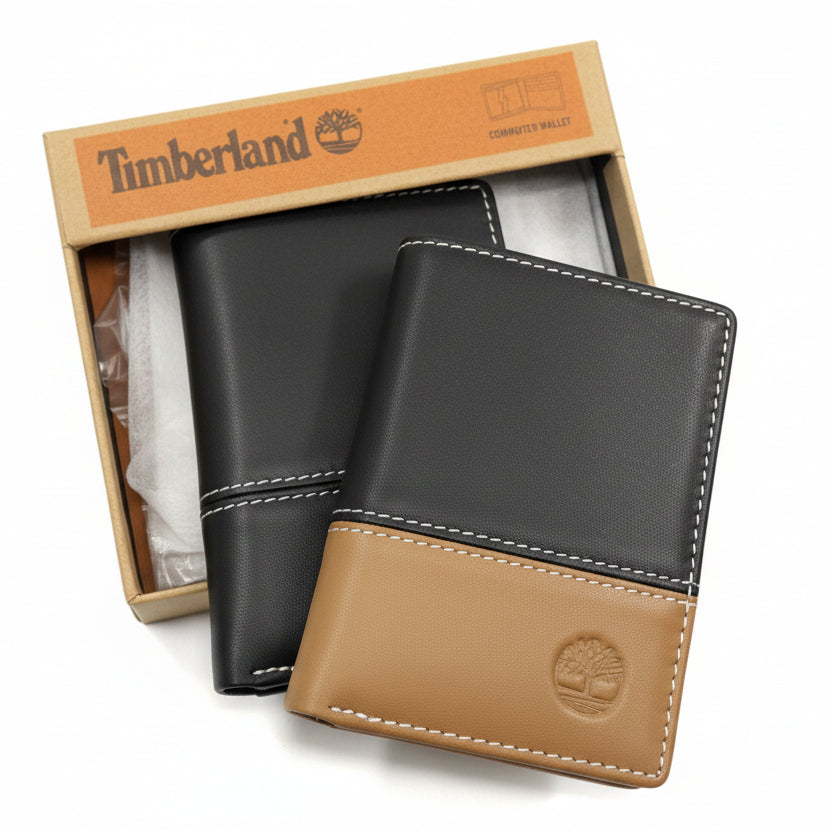 Timberland Bifold Commuter Wallet with Two-Tone Leather Design 🌲💼🏷️