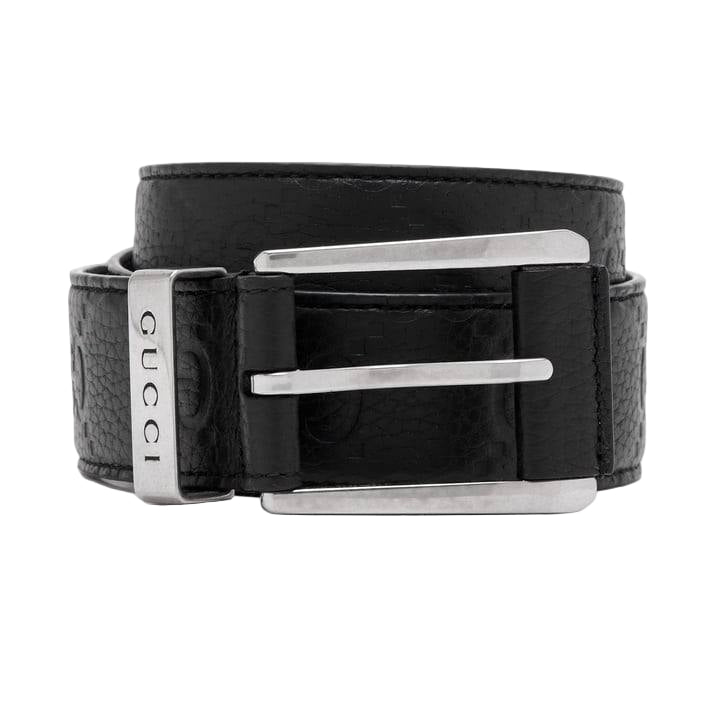 Gucci Black Embossed Leather Belt with Silver Pin Buckle 🖤🇮🇹🤵
