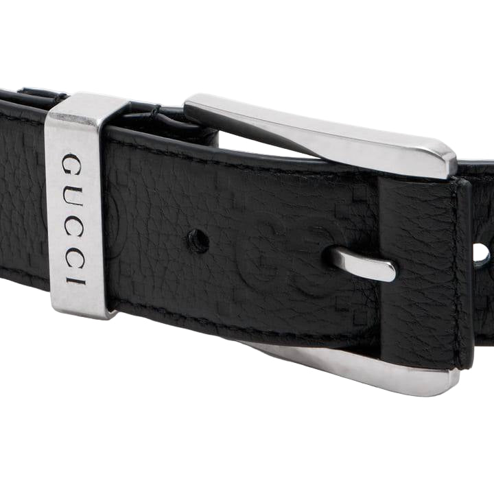Gucci Black Embossed Leather Belt with Silver Pin Buckle 🖤🇮🇹🤵