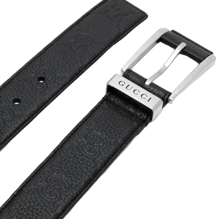 Gucci Black Embossed Leather Belt with Silver Pin Buckle 🖤🇮🇹🤵