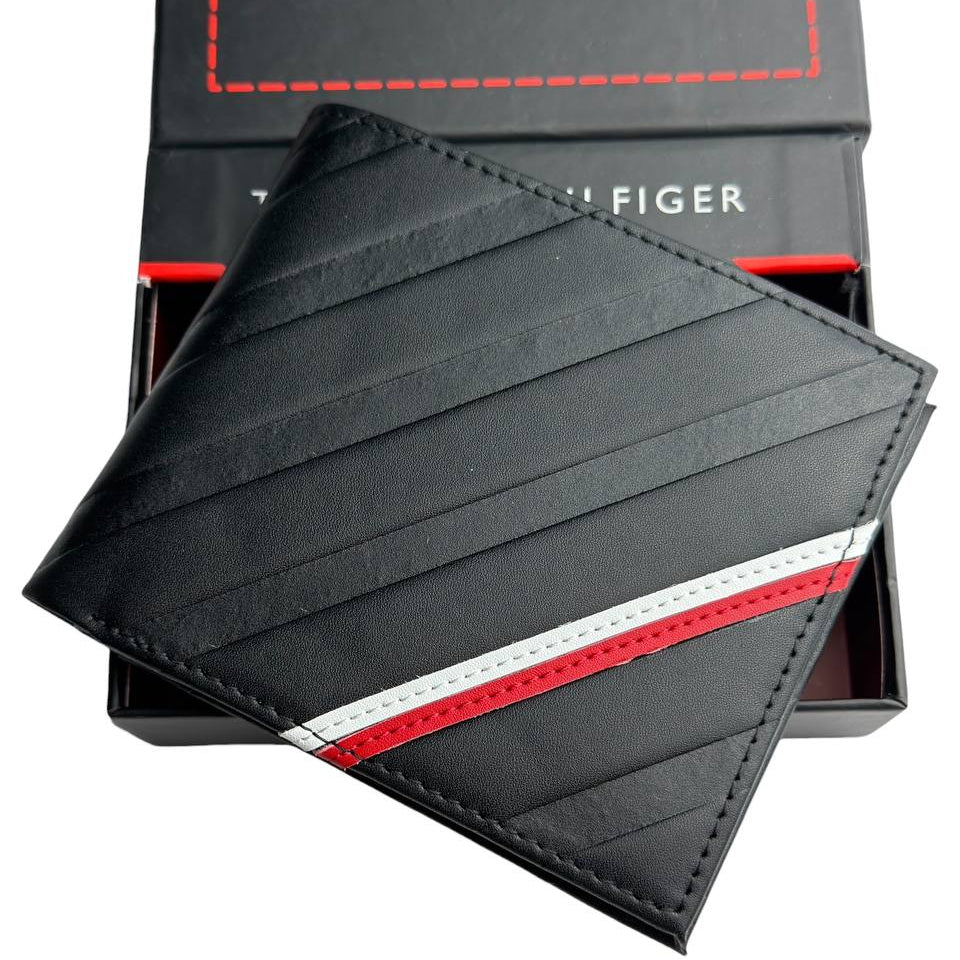 Tommy Hilfiger Leather Bifold Wallet with Diagonal Stripes 💳💼✨