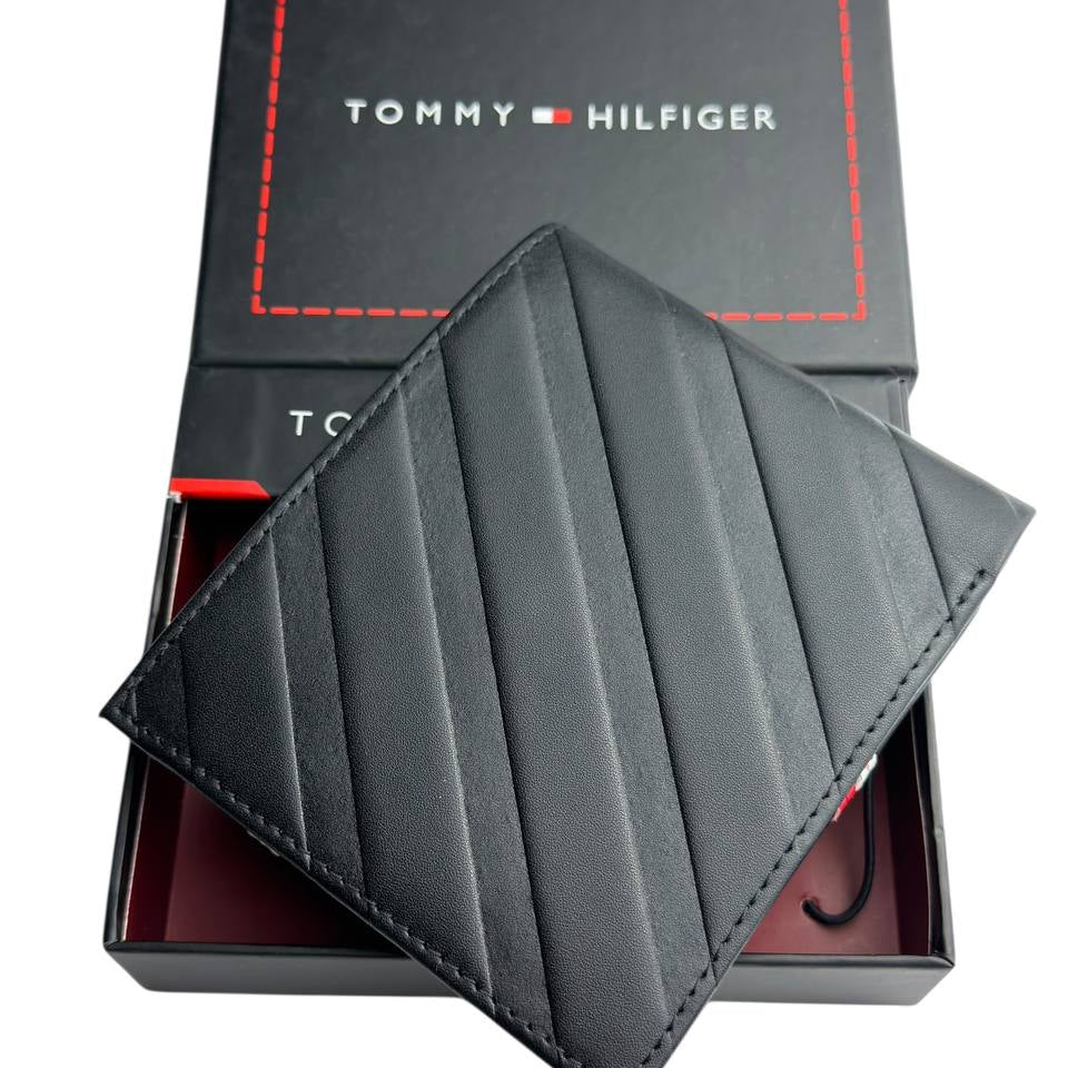 Tommy Hilfiger Leather Bifold Wallet with Diagonal Stripes 💳💼✨