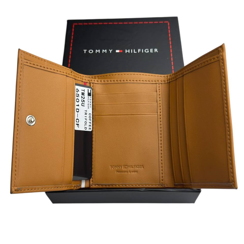 Tommy Hilfiger Tan Leather Tri-fold Wallet with Signature Logo 💼 👔 ✨