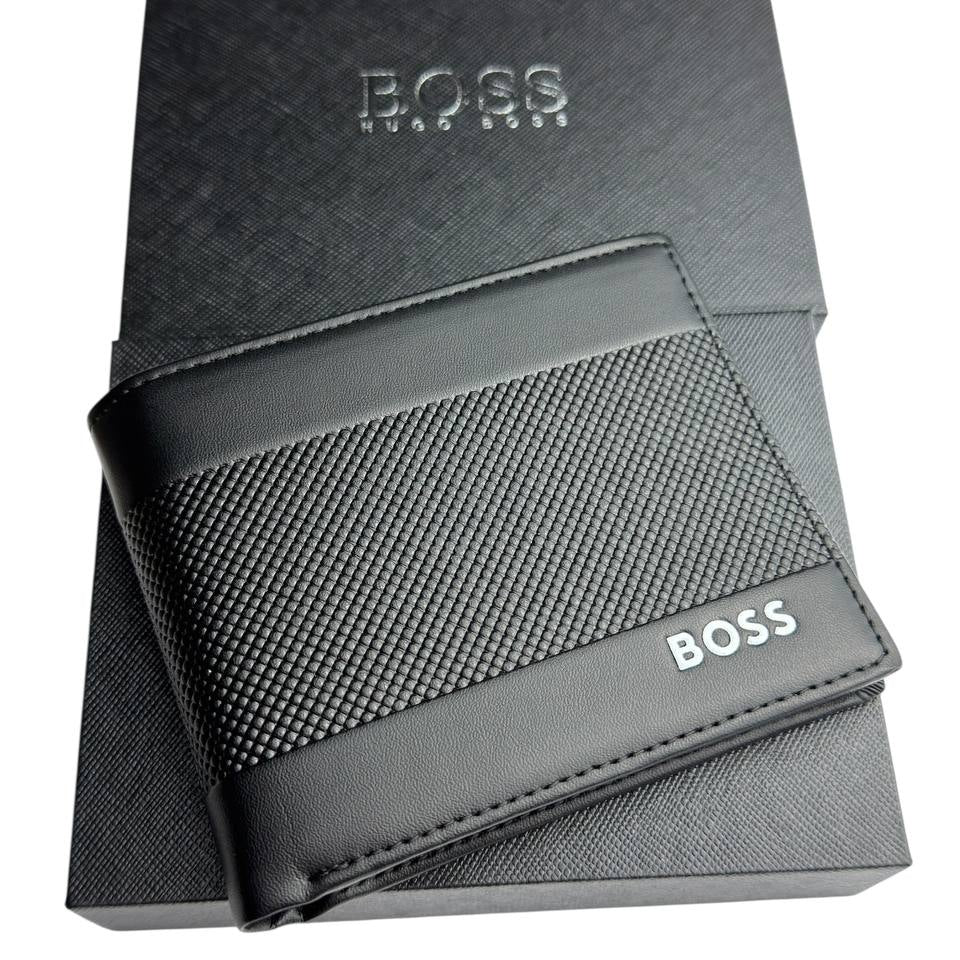 BOSS Textured Leather Bi-fold Wallet with Carbon Fiber Inset 💼✨🖤