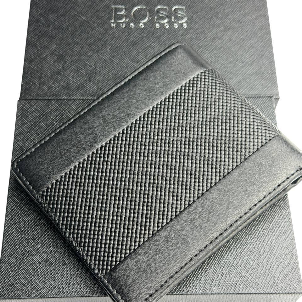 BOSS Textured Leather Bi-fold Wallet with Carbon Fiber Inset 💼✨🖤