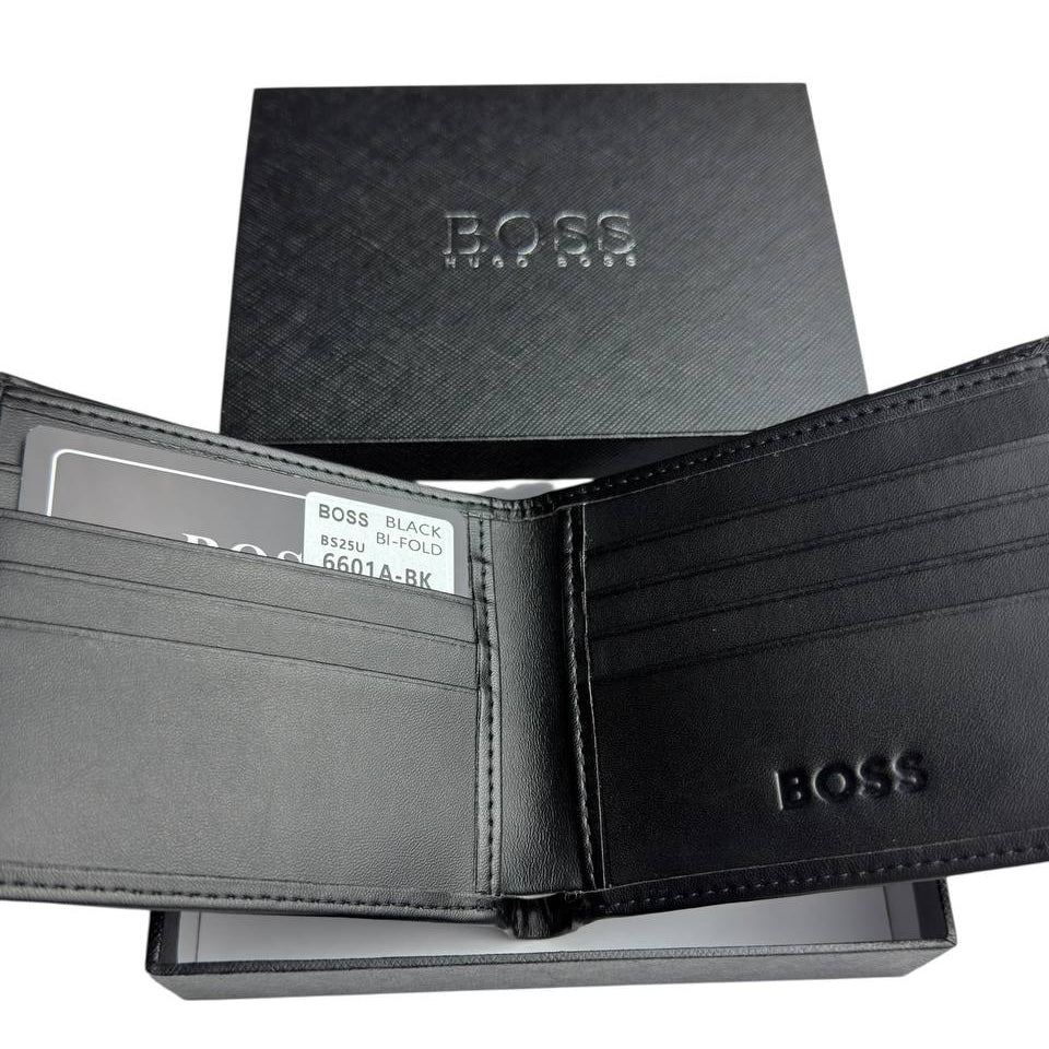 BOSS Textured Leather Bi-fold Wallet with Carbon Fiber Inset 💼✨🖤