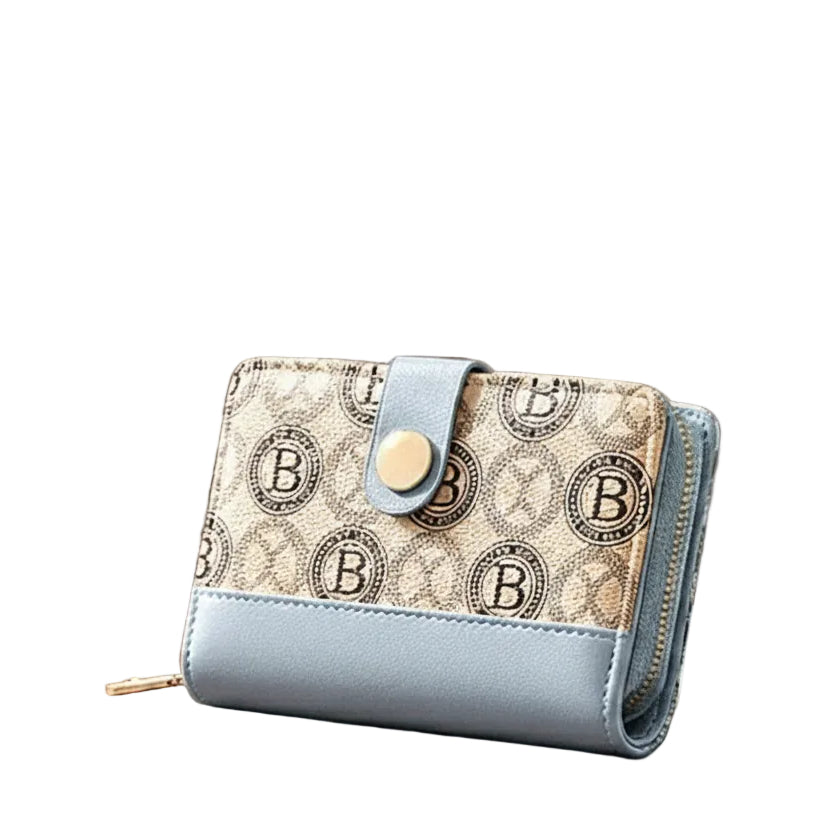 B-Monogram Chic Bi-Fold Wallet with Pastel Blue Accents 🩵👜✨