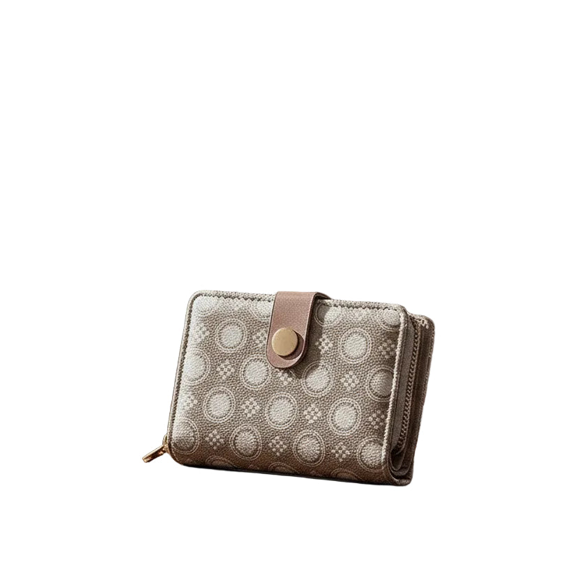 Elegant Geometric Pattern Bifold Wallet with Gold-Tone Snap Closure 👜✨🤎