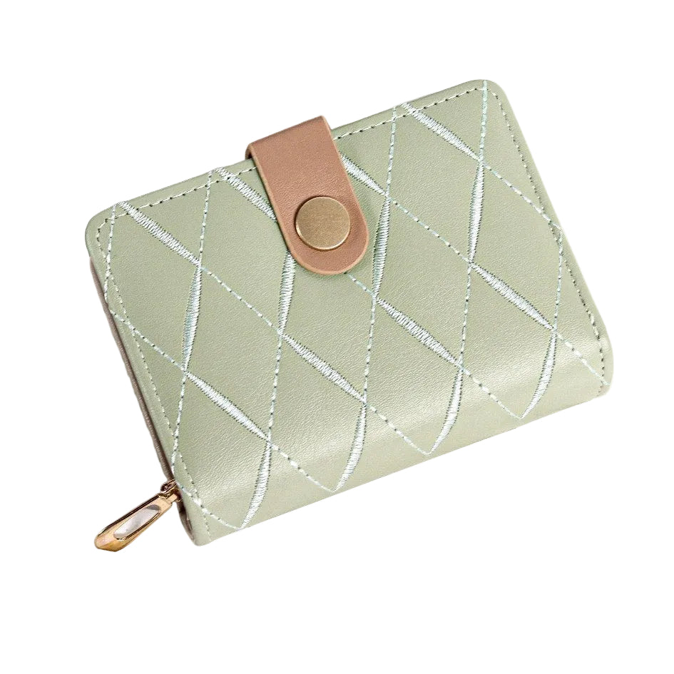 Elegant Sage Green Diamond Lattice Compact Bifold Wallet 🌿💎✨