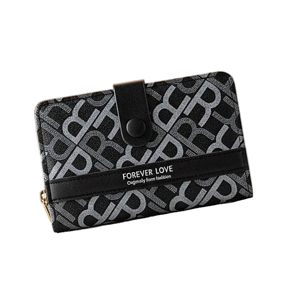 Forever Love Monogram Print Slim Bifold Wallet with Snap Closure 🖤👝✨