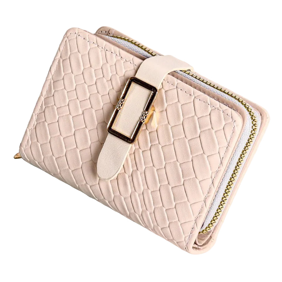 Elegant Blush Pink Woven Texture Bifold Wallet with Gold Buckle 🌸✨👝