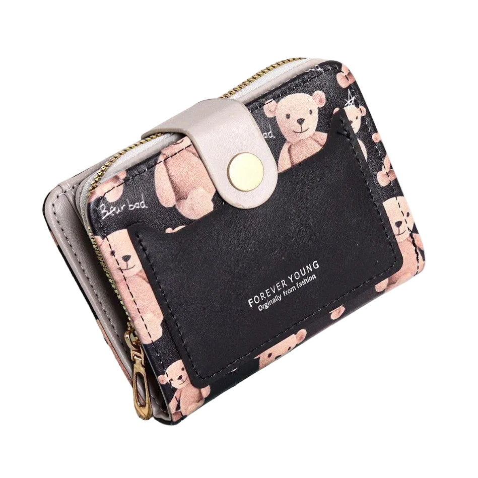Forever Young Teddy Bear Print Bi-Fold Wallet with Gold Hardware 🧸✨👛