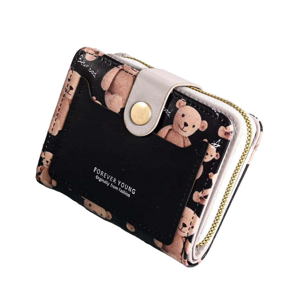 Forever Young Teddy Bear Print Bi-Fold Wallet with Gold Hardware 🧸✨👛