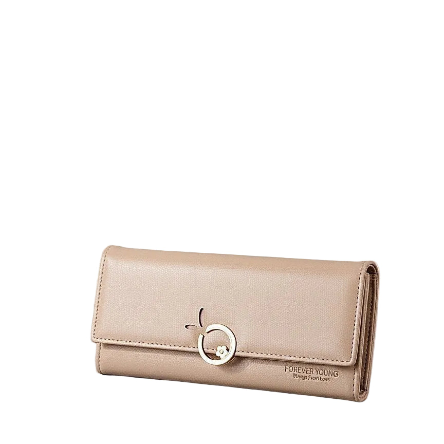 FOREVER YOUNG Elegant Taupe Long Wallet with Floral Ring 🌸✨👜