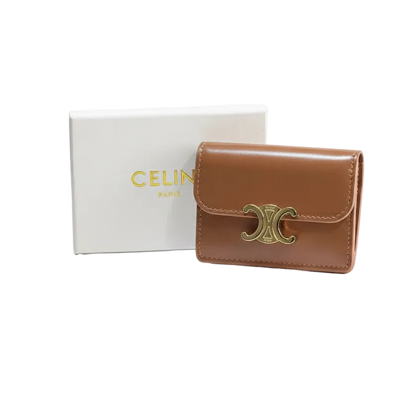 CELINE Triomphe Compact Wallet in Tan Leather 👜✨👝