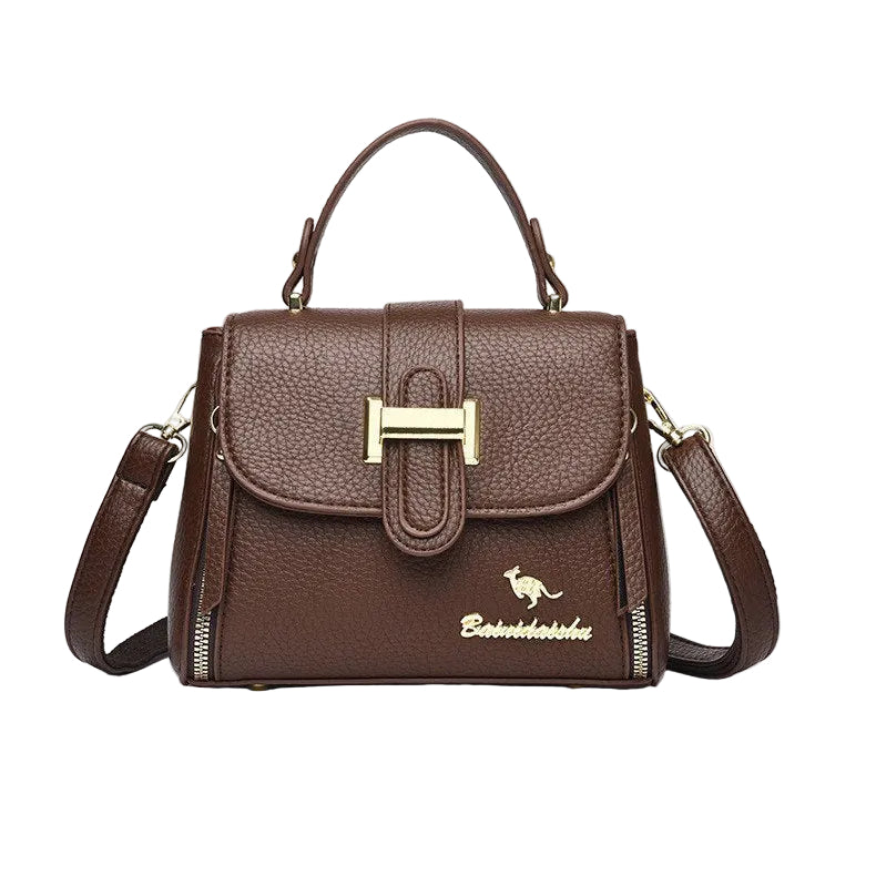 Balindaishu Brown Pebbled Leather Top-Handle Bag 👜✨🦘